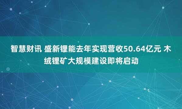 智慧财讯 盛新锂能去年实现营收50.64亿元 木绒锂矿大规模建设即将启动